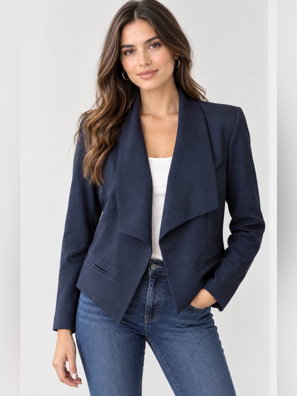 Material Girl Dark Navy Draped Open-Front Blazer, Sz XL